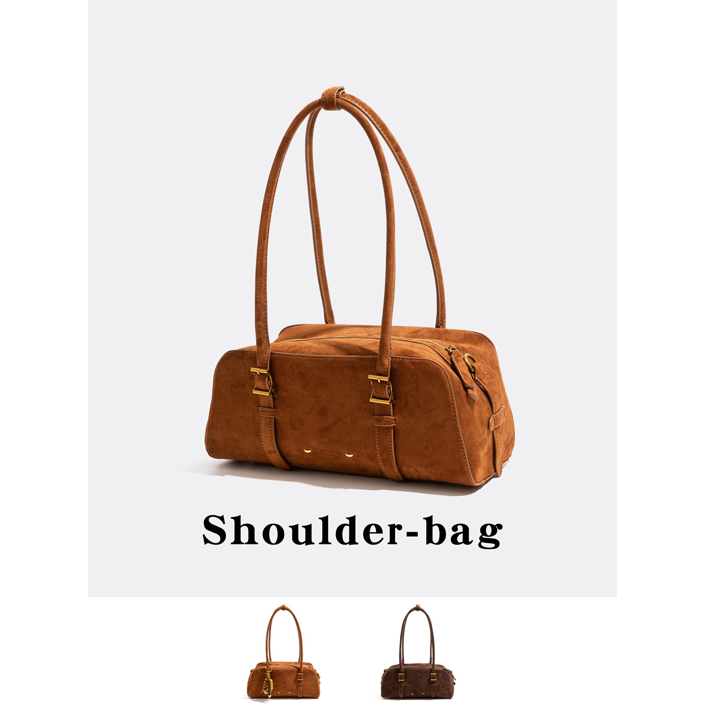 MABULA秋冬复古麂皮波士顿包女2025新款高级感保龄球包百搭腋下包,淘宝优惠券,粉丝福利购,淘宝优惠卷