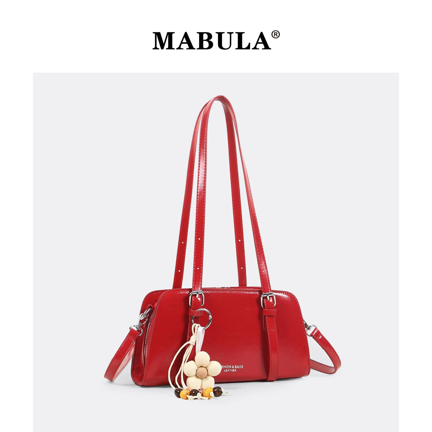MABULA复古高级感红色波士顿包女2026春季百搭新年包包通勤单肩包,淘宝优惠券,粉丝福利购,淘宝优惠卷