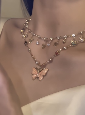 纯欲小蝴蝶～彩色蝴蝶项链叠戴精致流苏颈链女轻奢小众气质锁骨链