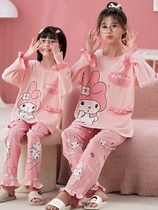 2024 New Parent-child Sleepwear Mother Girl Spring Fall Long Sleeve Pure Cotton CUHK Boy Girl Childrens Home Suit Suit