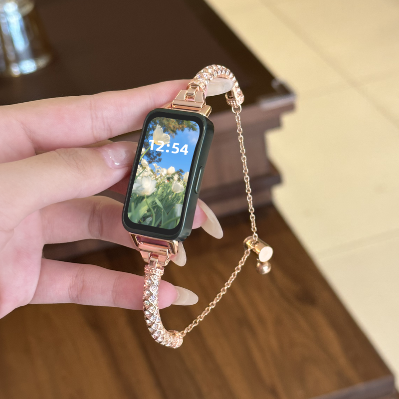 北想适用华为手环10/9/8表带荣耀手环9/7/6腕带通用NFC菠萝满钻金属表链智能运动腕带小香风高级感手链,淘宝优惠券,粉丝福利购,淘宝优惠卷