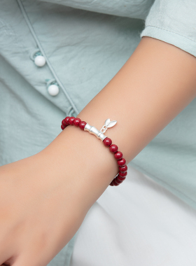 朱砂银手链足银999手镯转运手工原创设计保平安纯银手串女性