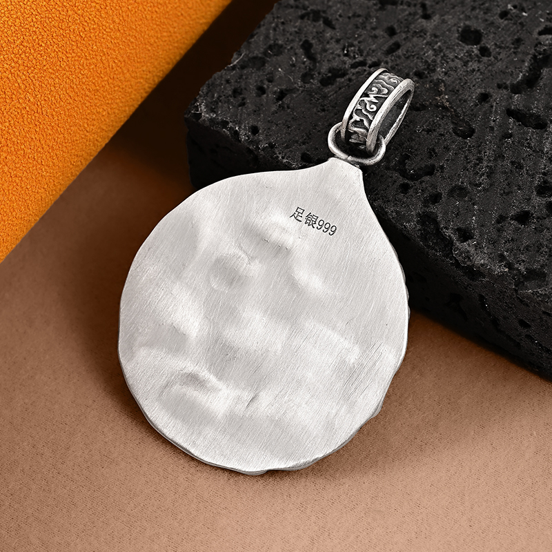 银千造 貔貅元宝足银999实心男女款纯银吊坠非遗镶金银项链毛衣链 - 图2