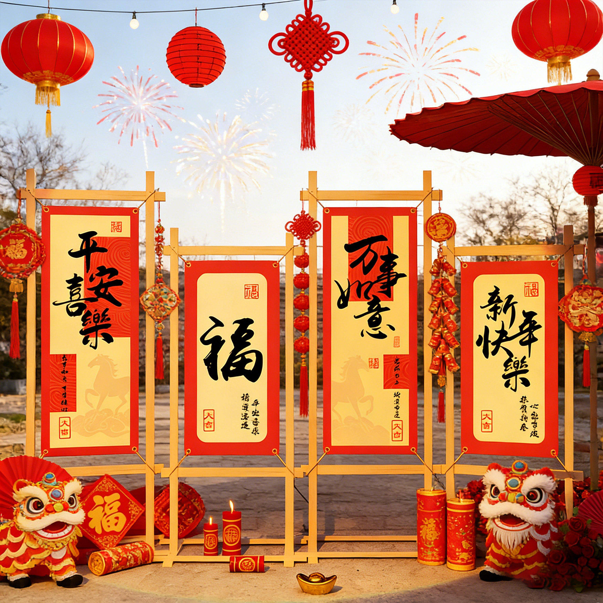 2026马新年装饰网红小院打卡造景拍照区餐饮店场景氛围布置背景墙,淘宝优惠券,粉丝福利购,淘宝优惠卷