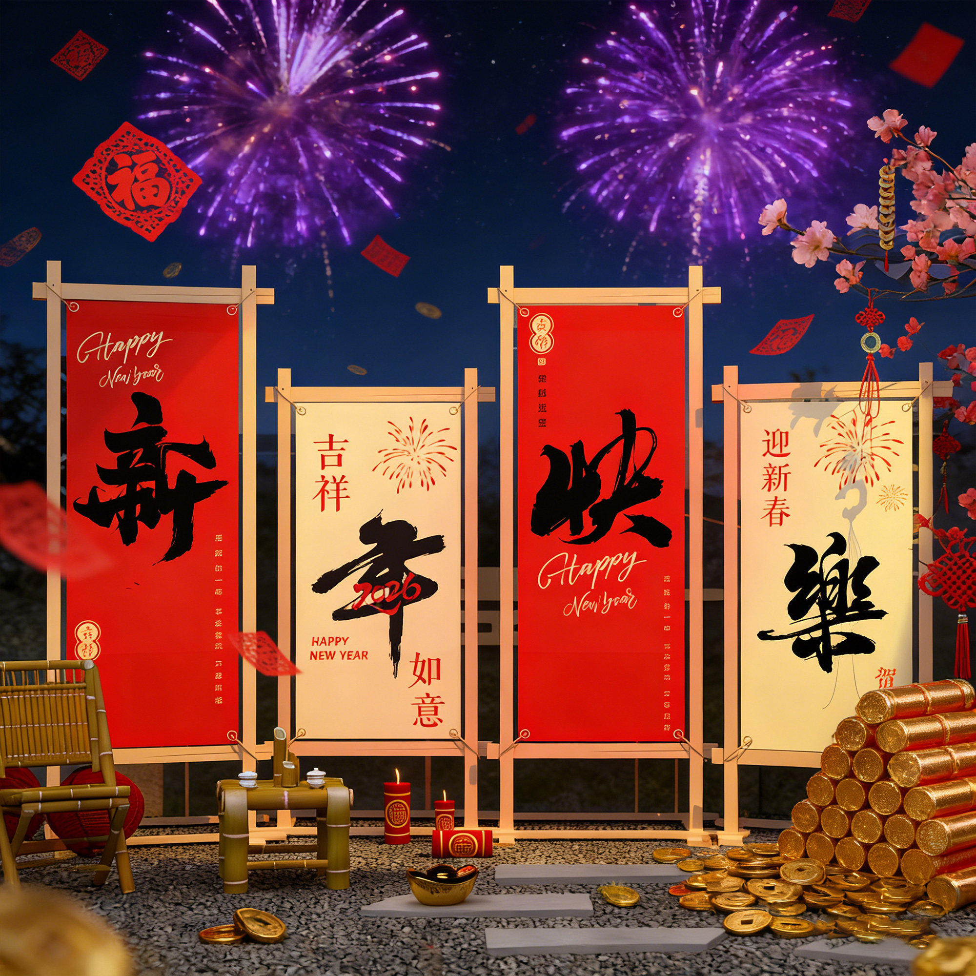 2026马新年装饰网红小院打卡造景拍照区餐饮店场景氛围布置背景墙,淘宝优惠券,粉丝福利购,淘宝优惠卷