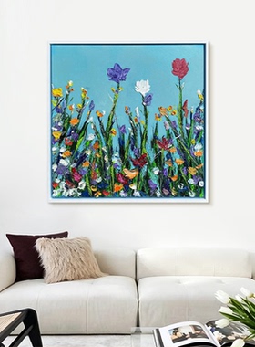 HW.piant手绘油画《百花迎祥》侘寂风客厅肌理挂画餐厅玄关手工画