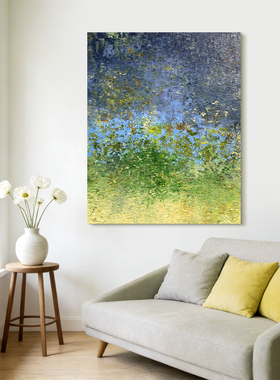 HW.piant原创手绘油画《荫下春芜》侘寂风客厅玄关肌理手工装饰画