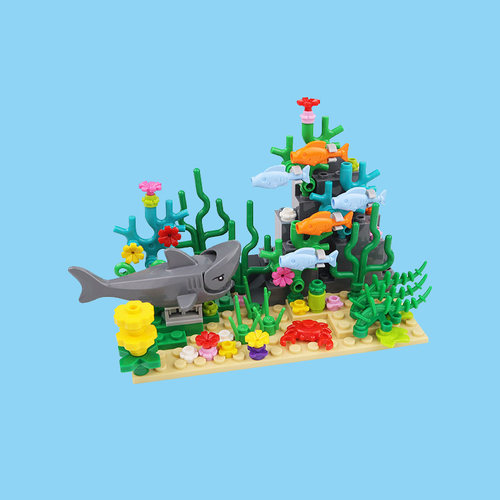 适用于乐高海底世界海洋动物海豚鲨鱼场景配件大白鲨积木人仔玩具 - 图2