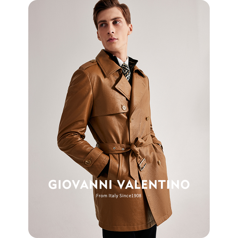 GIOVANNI VALENTINO秋冬季新款2024真皮皮衣外套男牛皮中长款风衣 - 图1