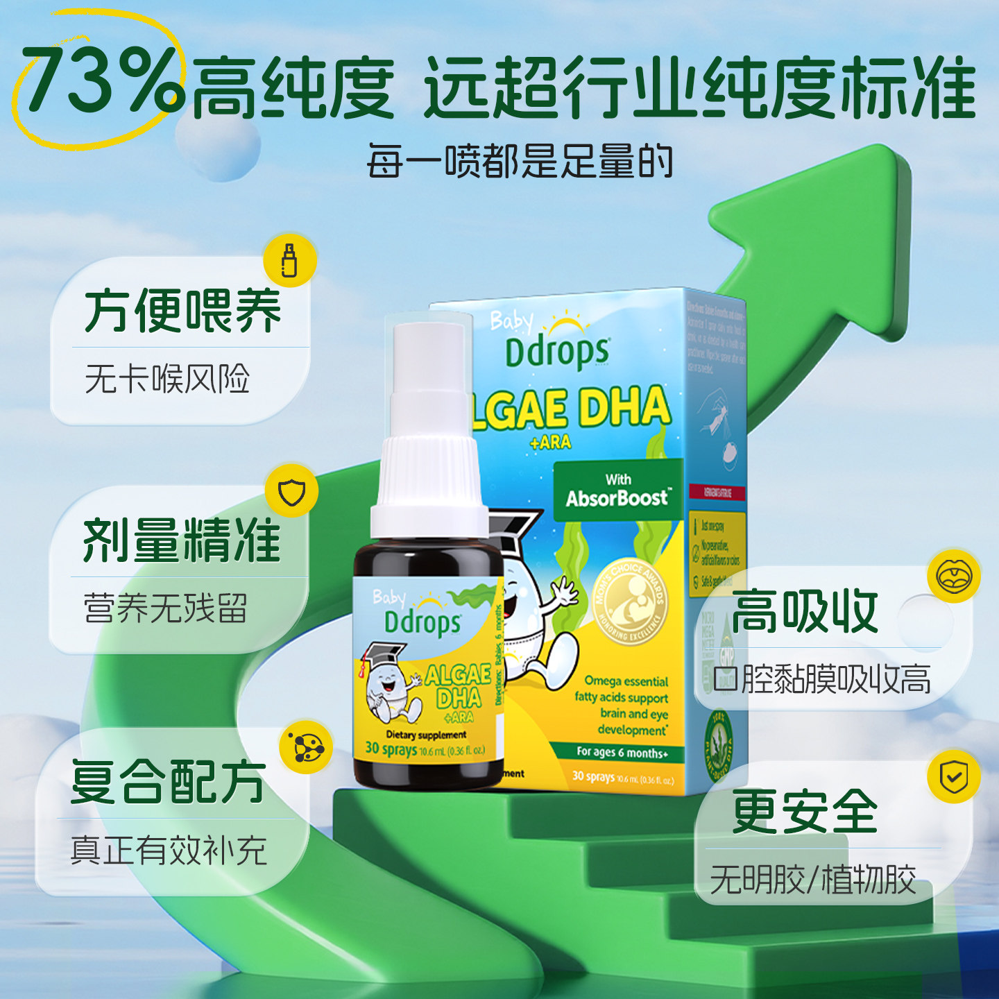 Ddrops滴卓思dha婴幼儿专用婴儿藻油儿童敏宝安心宝宝海藻油dha