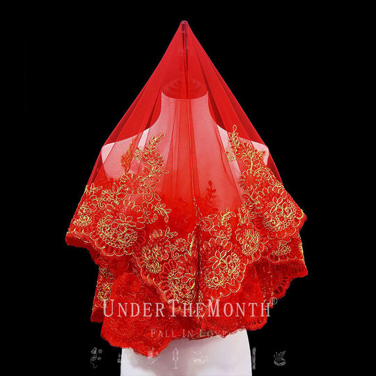 中式婚礼新娘结婚红盖头半透明头纱软纱秀禾服喜帕中国风头纱头饰