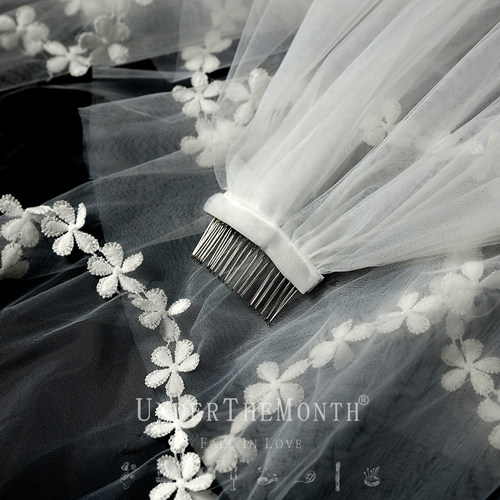 头纱新娘结婚网红拍照道具领证登记白色简约头纱水溶蕾丝头纱头饰 - 图2