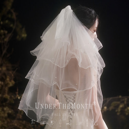 白色蓬蓬头纱新娘结婚主婚纱头纱超仙森系网红拍照道具珍珠头饰女 - 图3