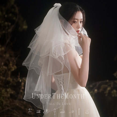白色蓬蓬头纱新娘结婚主婚纱头纱超仙森系网红拍照道具珍珠头饰女 - 图2