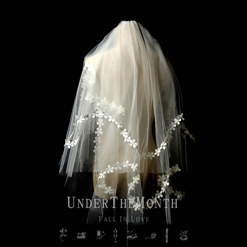 头纱新娘结婚网红拍照道具领证登记白色简约头纱水溶蕾丝头纱头饰 - 图0