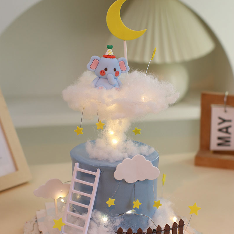 小飞象蛋糕装饰摆件网红卡通可爱动物小象梦幻云朵儿童生日派对 - 图3