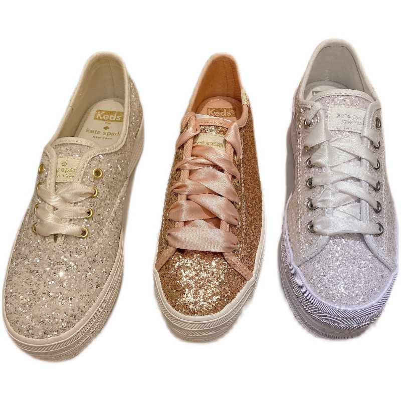 Keds×Kate Spade合作款亮片婚礼鞋小白鞋女单鞋厚底甜美系带帆布-图3