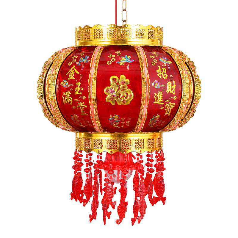 七彩LED旋转走马灯春节红灯笼水晶电动吊灯中国风阳台新年灯笼_虎窝淘