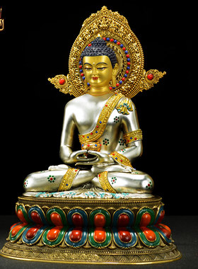 藏式7寸彩绘阿弥铜雕像铜器摆件