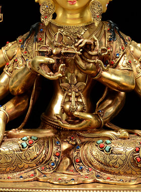 藏式鎏金尊胜佛母铜器摆件带背光