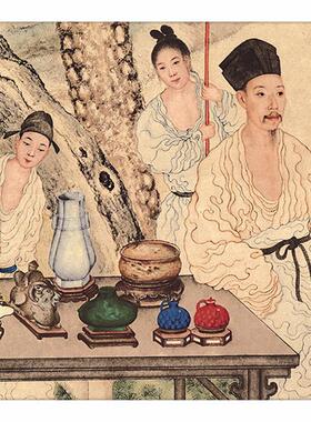 清代郎世宁弘历观画图山水国画古代名f画艺术装饰画圆形画山水玄
