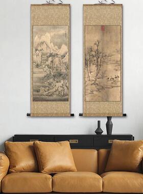 宋朝花鸟仿古挂v画于非暗桃花飞鸟图可定制客厅装饰画 绢布覆古荷