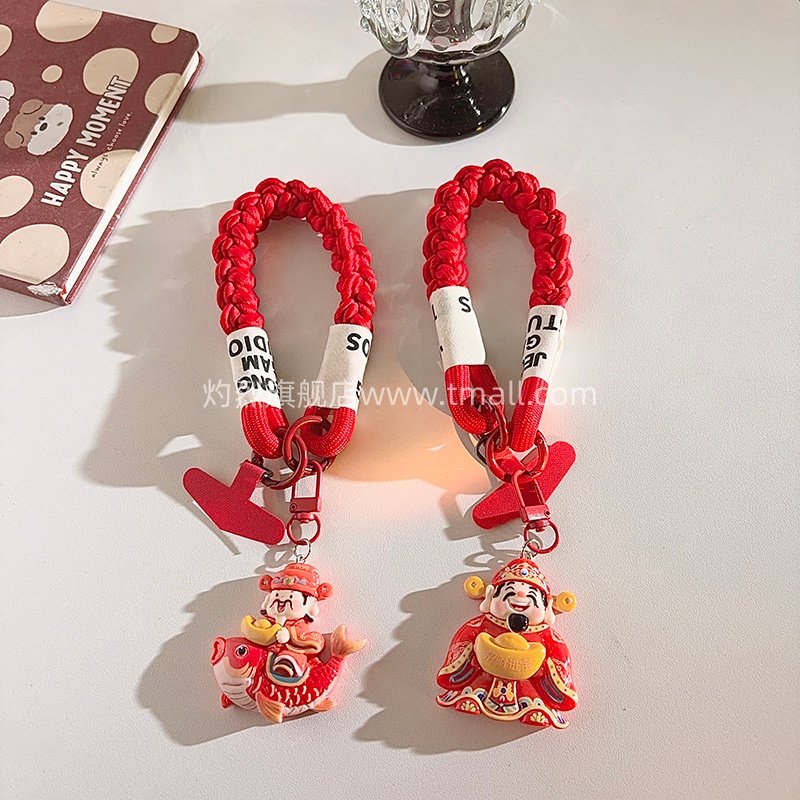 2026新年款趣味卡通立体骑马财神爷手机挂件百搭学生可爱女款红色编织尼龙短款挂绳钥匙扣链通用ccd便携手腕,淘宝优惠券,粉丝福利购,淘宝优惠卷