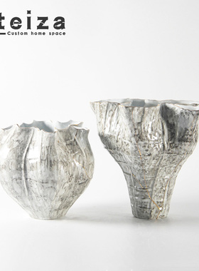 Oteiza现代新中式描金陶瓷花器摆件样板房售楼部客厅书房玄关花瓶