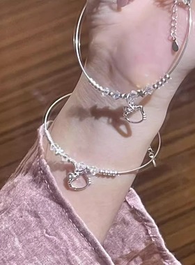 芋头波波-kt猫半镯s925银手镯高级感轻奢小众原创手链可调节手围