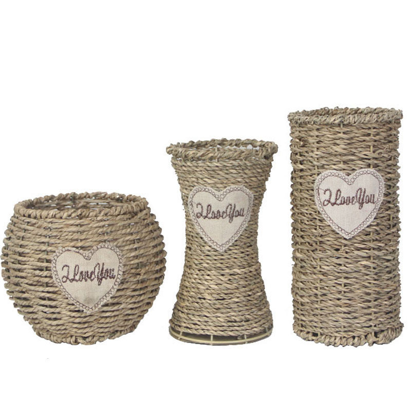 花瓶花篮摆件客厅插花满天星干花藤编草编织花盆玻璃花瓶手工北欧,淘宝优惠券,粉丝福利购,淘宝优惠卷