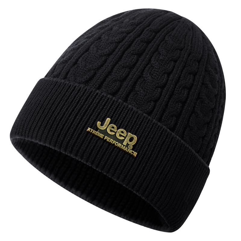 jeep吉普帽子男冬季针织帽骑行骑车加绒防寒保暖加厚毛线帽子男士 - 图3