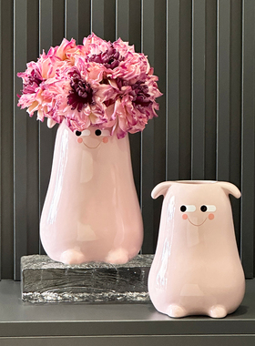 胖墩墩陶瓷鲜花花瓶客厅插花摆件