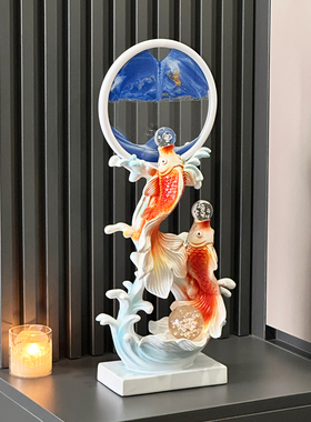 高级双鱼戏珠摆件客厅玄关装饰