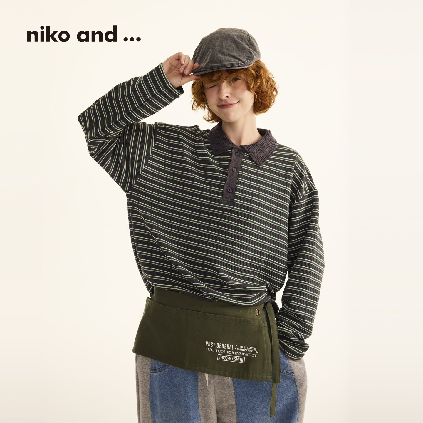 niko and ...POLO衫女2025冬季新款休闲慵懒条纹长袖上衣592295,淘宝优惠券,粉丝福利购,淘宝优惠卷