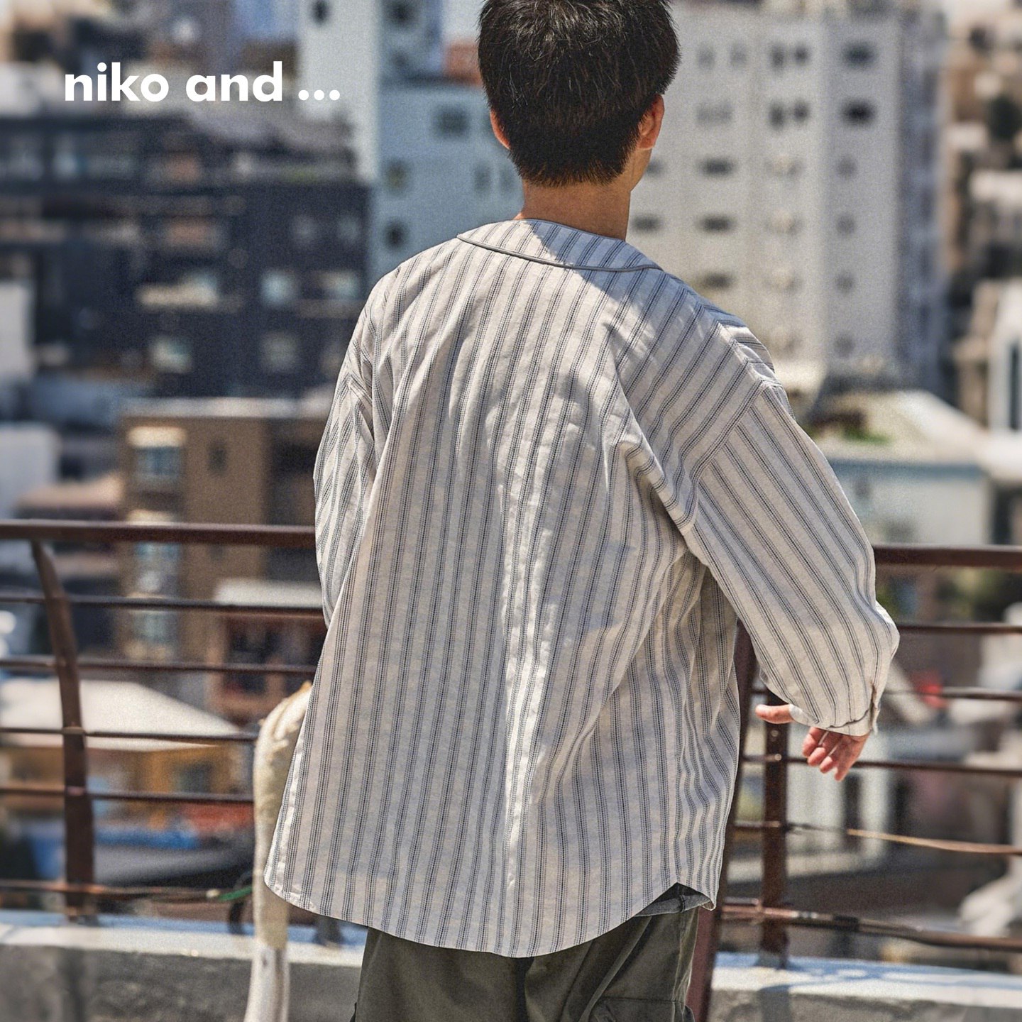 niko and ...衬衫男2025秋季新款休闲宽松条纹无领长袖开衫582551 - 图1