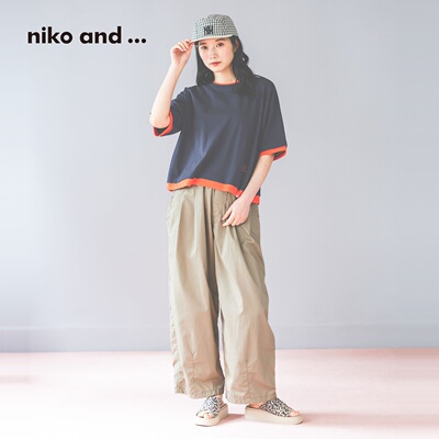 niko and ...T恤女2026夏季新款撞色包边棉质短袖上衣672835