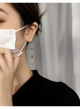 眼镜链口罩挂脖绳黑色四叶草花朵女潮款防丢太阳墨镜链条子