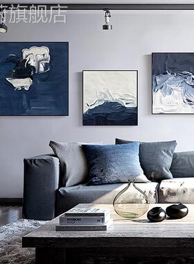 网红雪现代简约抽象装饰画沧蓝色画正方形画发油艺术挂沙背景墙壁