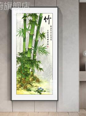网红新中式竹画报平壁安装饰入户玄版关竖挂画客厅道走廊好寓过意