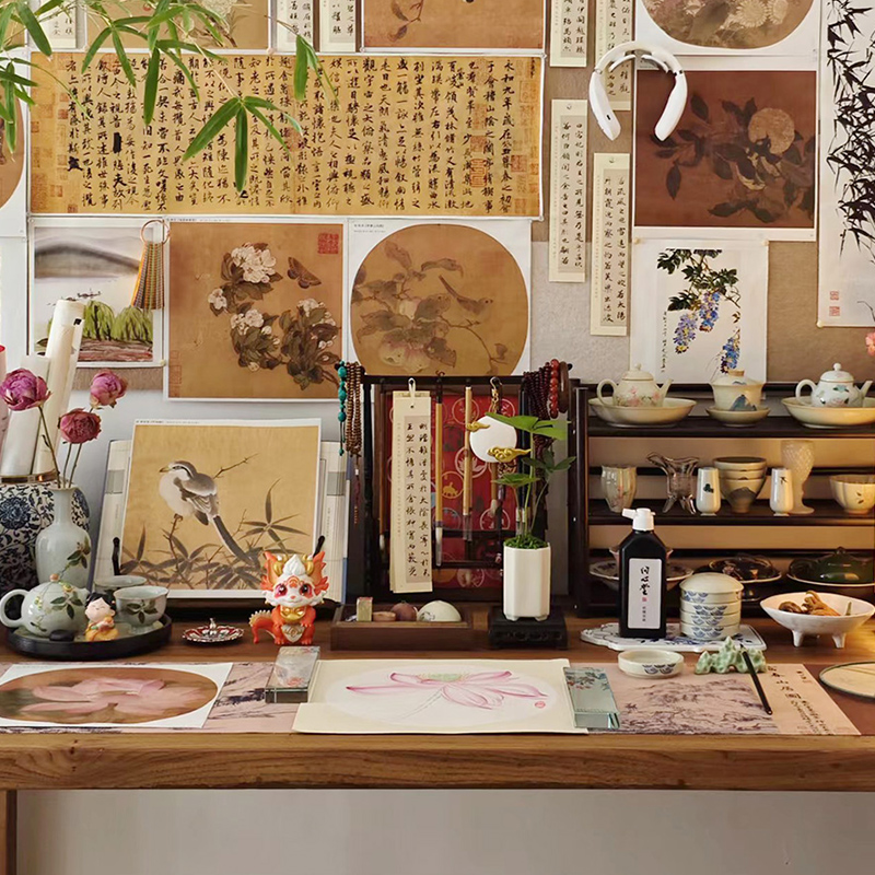 泊逸开放式书房桌大板桌去客厅化新中式国风书法桌老榆木学习书桌 - 图3