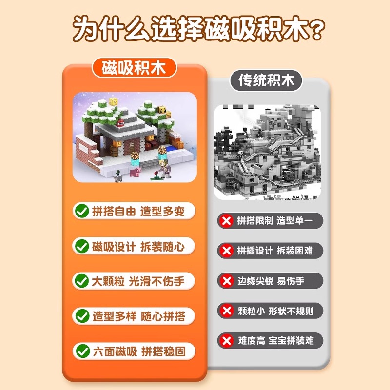 我的世界磁力方块磁吸积木儿童益智玩具男孩子生日六一儿童节礼物