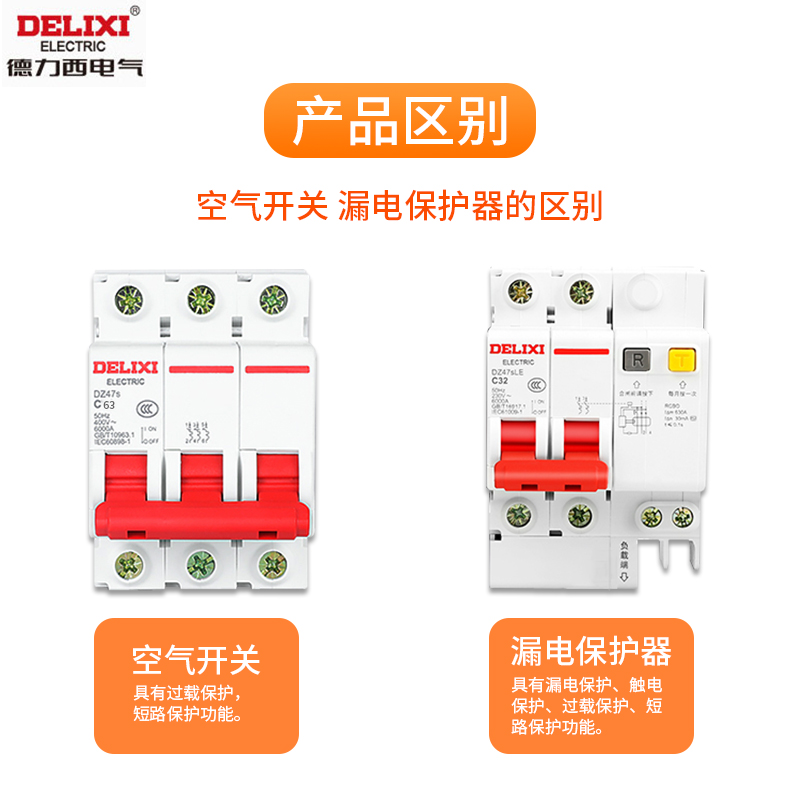德力西漏电保护开关DZ47sLE空调家用2p漏保空气开关63a断路器空开 - 图1