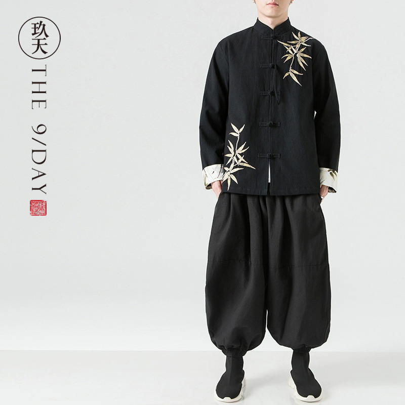 秋冬新中式男装棉麻唐装外套中国风汉服亚麻盘扣衬衫竹子刺绣衬衣,淘宝优惠券,粉丝福利购,淘宝优惠卷
