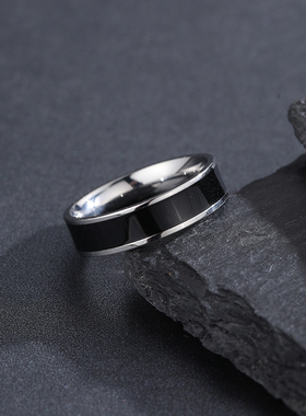 日韩黑银胖人戒指男士刻字单身