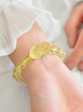 黄水晶貔貅手链黄色金貔犰皮丘