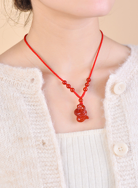 天然红玛瑙蛇形吊坠本命年男女