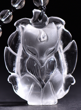 天然白水晶九尾狐吊坠狐狸项链