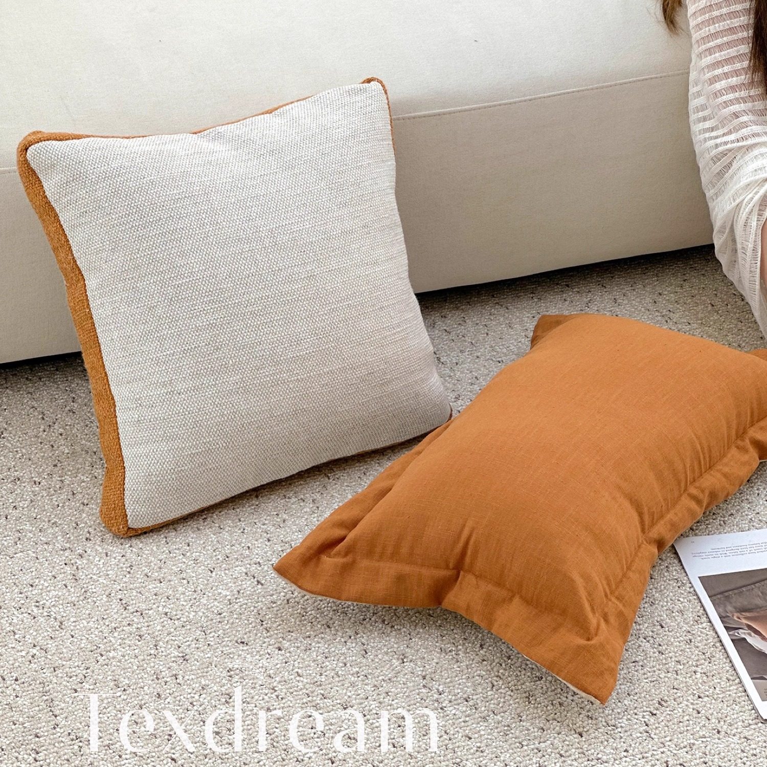 TEXDREAM态度 落日橘 法式丝绸感亚麻沙发抱枕套护腰床头睡觉靠垫,淘宝优惠券,粉丝福利购,淘宝优惠卷