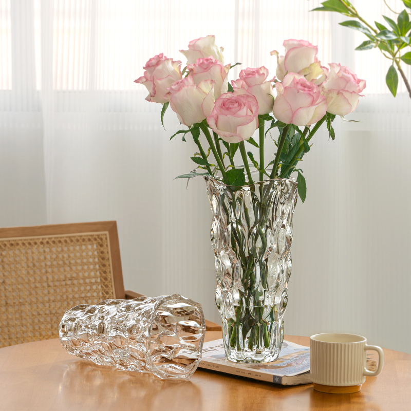 水晶玻璃花瓶摆件客厅透明插花玫瑰轻奢高级感鲜花百合餐桌插花瓶 - 图1
