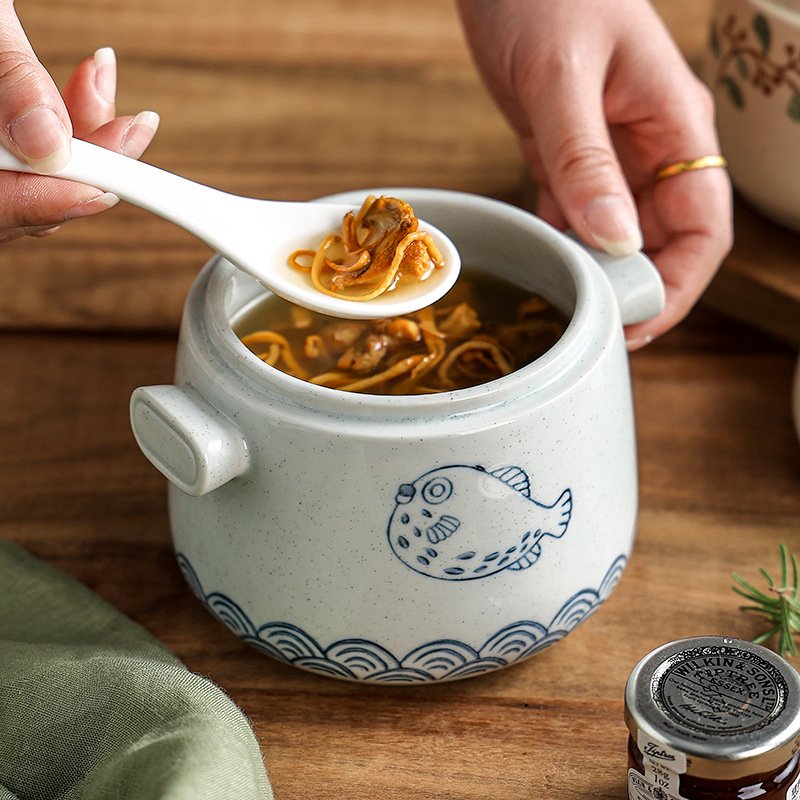 进口陶瓷家用隔水炖盅带盖双盖汤盅燕窝蒸蛋盅甜品盅煲汤罐商用小 - 图2